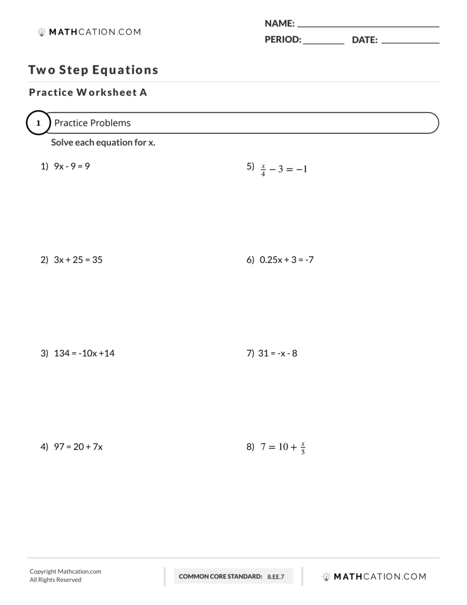 Free Two Step Equations Worksheet