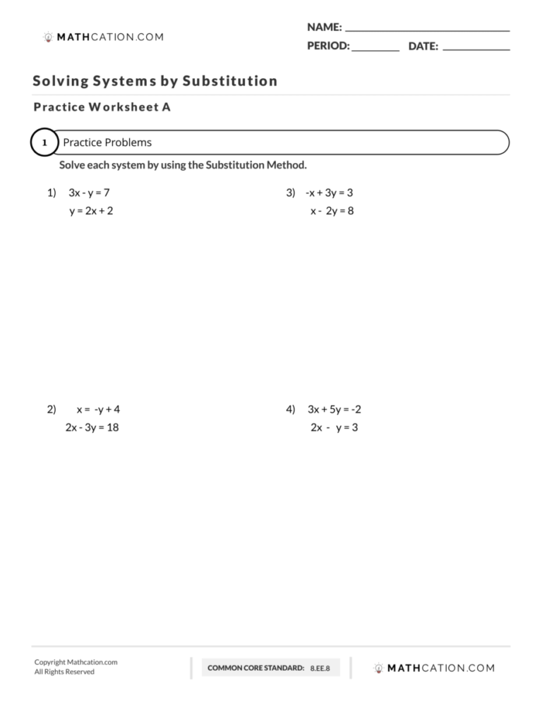 A Guide For Solving Systems Of Equations By Substitution
