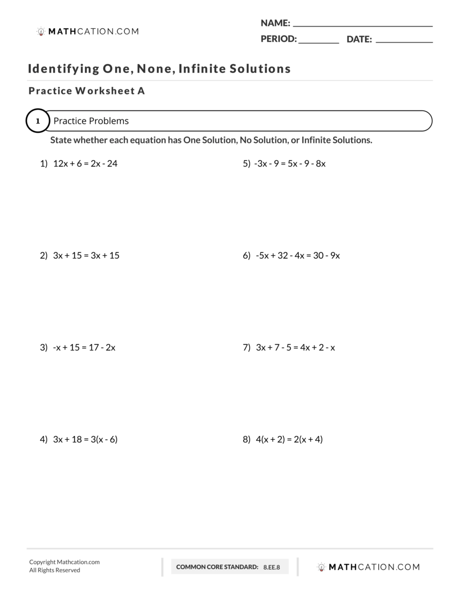 Free Systems of Linear Equations Worksheet