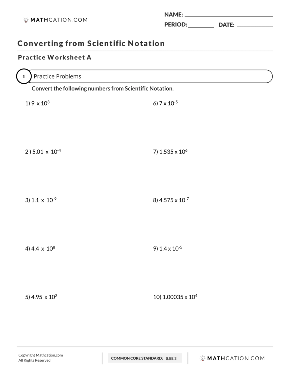 Free Converting from Scientific Notation Worksheet