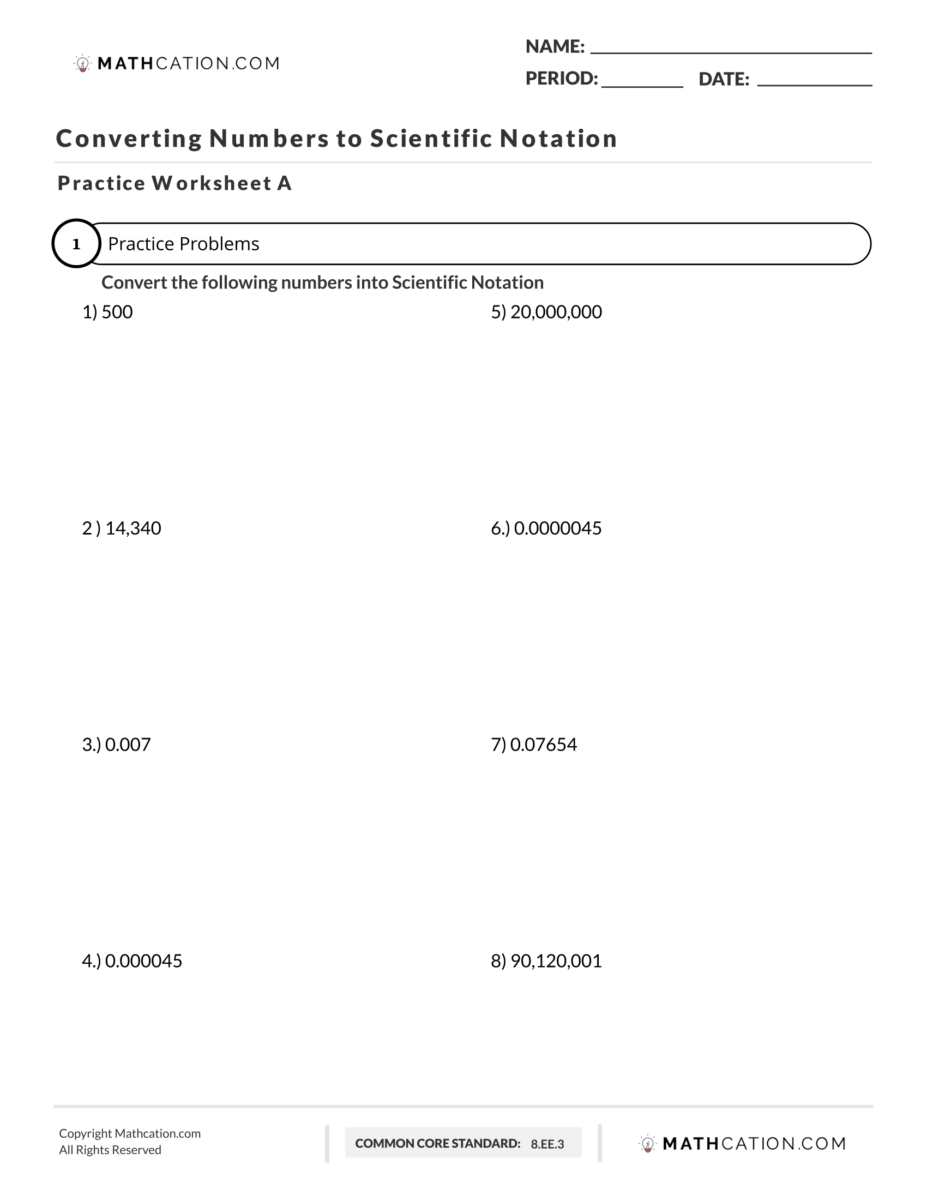 Free Converting to Scientific Notation Worksheet