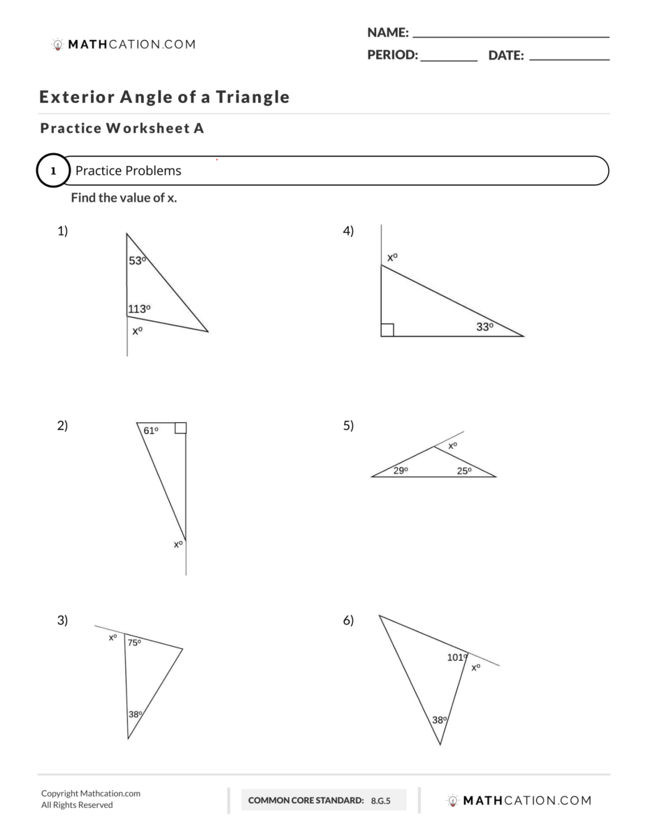 Exterior Angles Of Multiple Triangle Worksheet