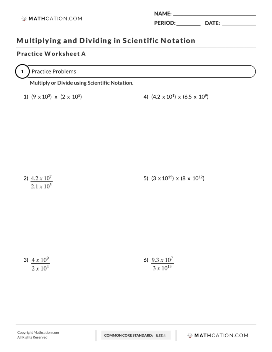 Free Multiplying and Dividing in Scientific Notation Worksheet