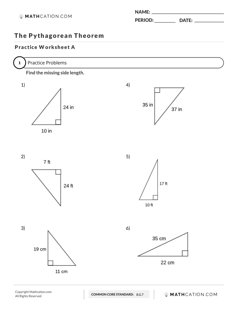 Pythagorean Theorem Free Worksheet Printable