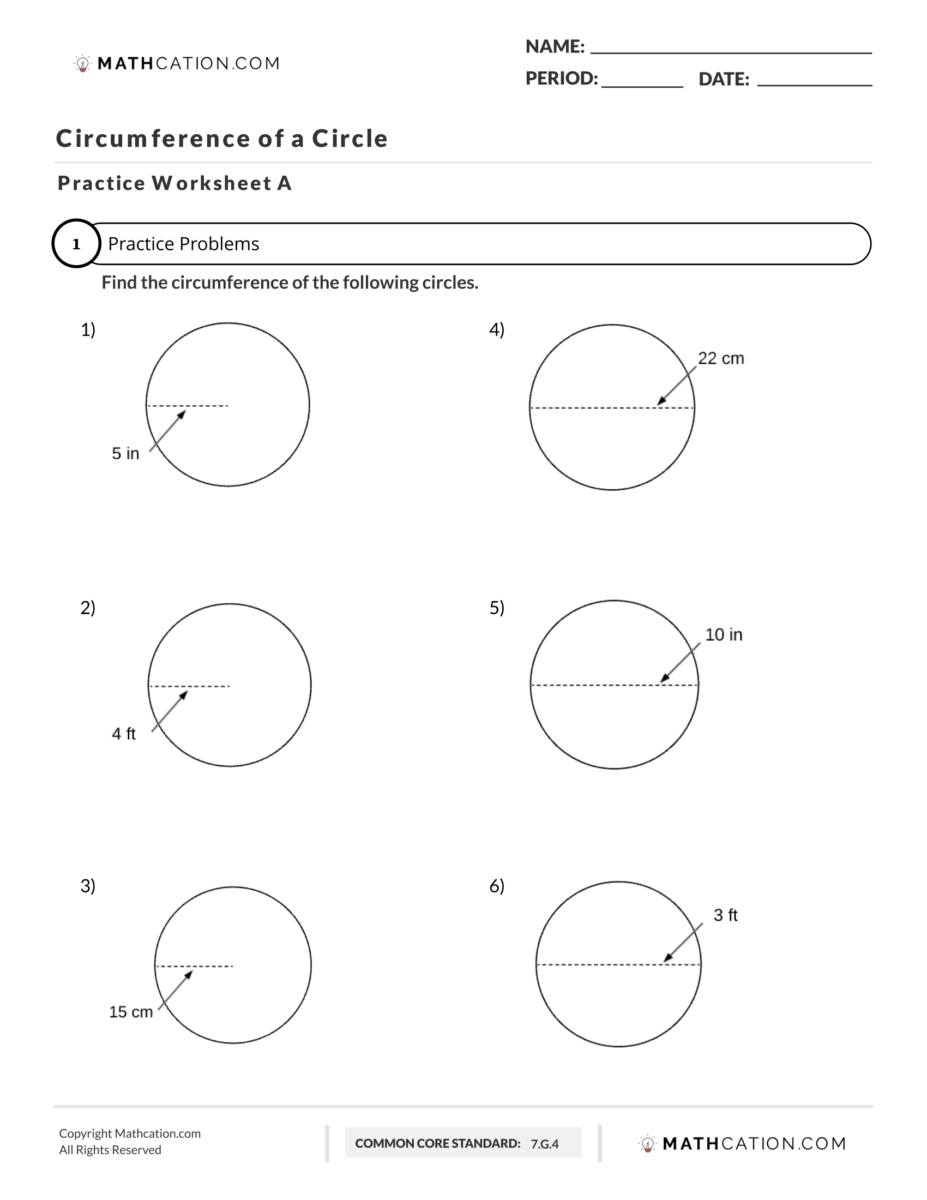 Free Circumference of a Circle Worksheet
