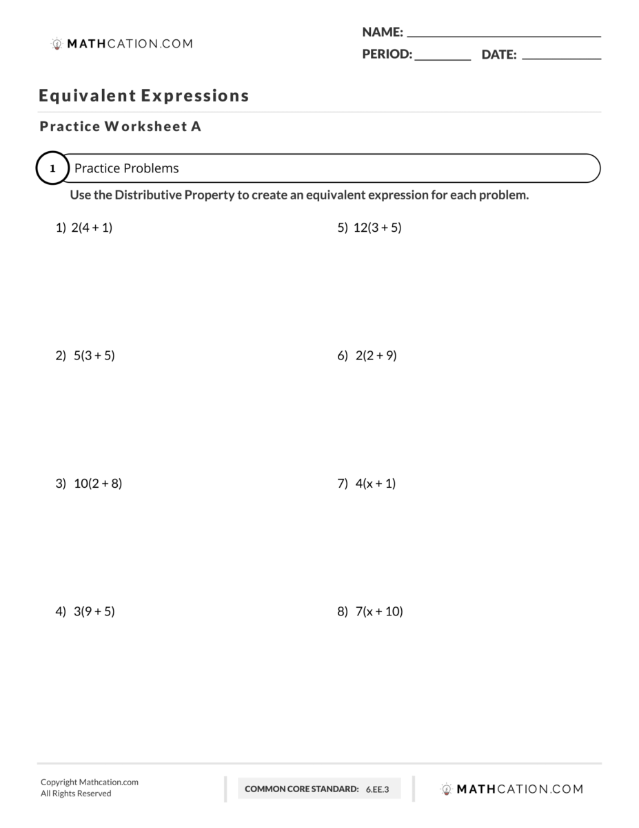 Free Equivalent Expressions Worksheet