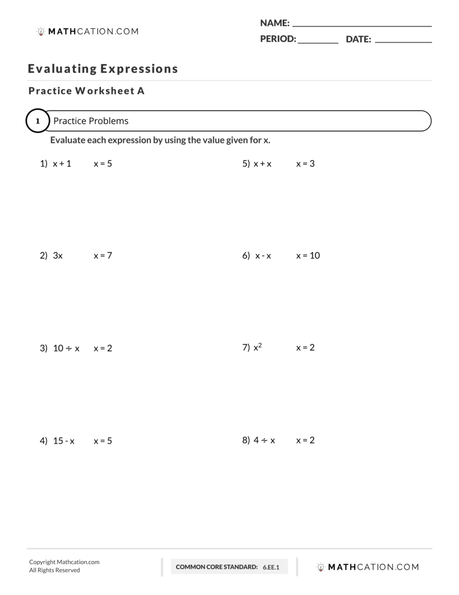 A Quick Explanation of How to Evaluate Expressions - Mathcation Inside Evaluate The Expression Worksheet