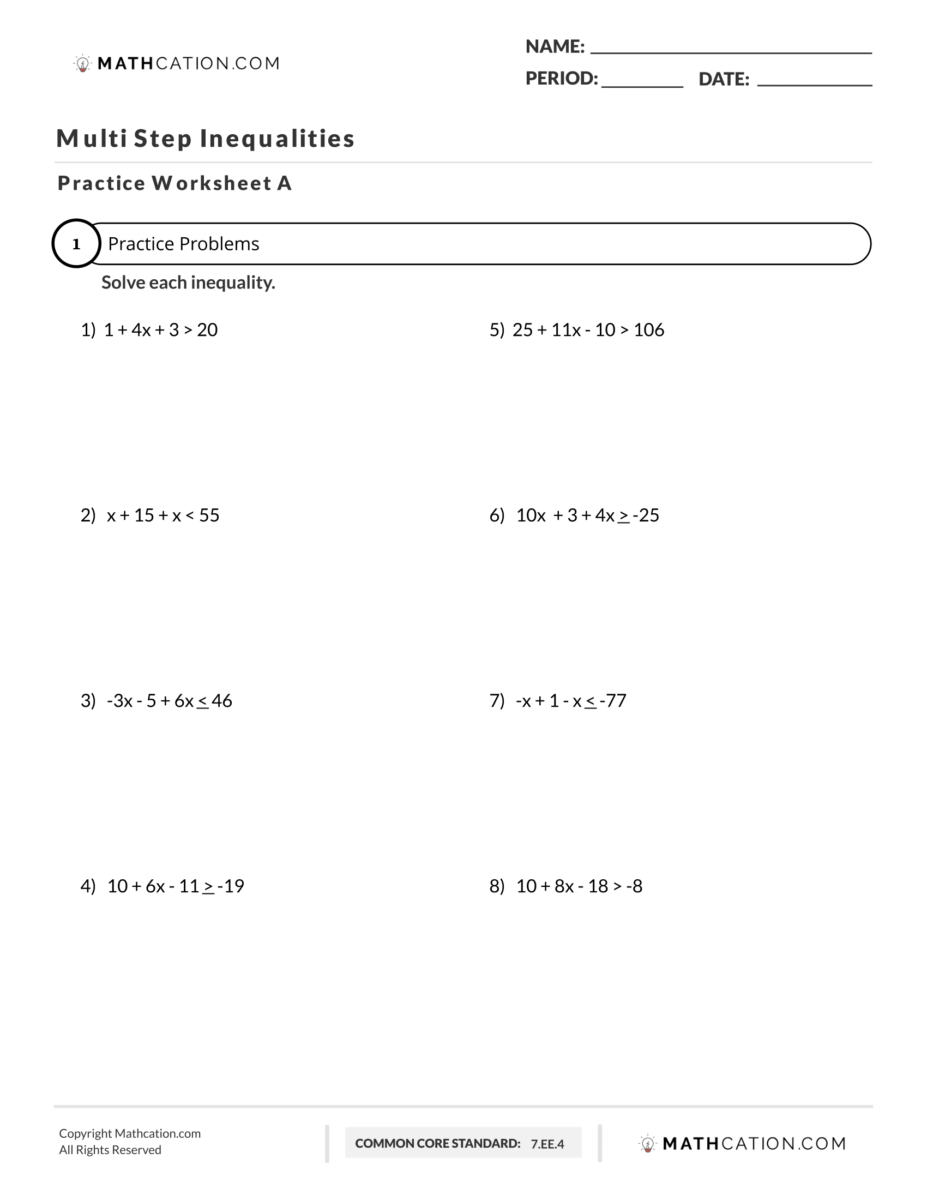 The Best Method for Solving Multi Step Inequalities - Mathcation For Multi Step Inequalities Worksheet