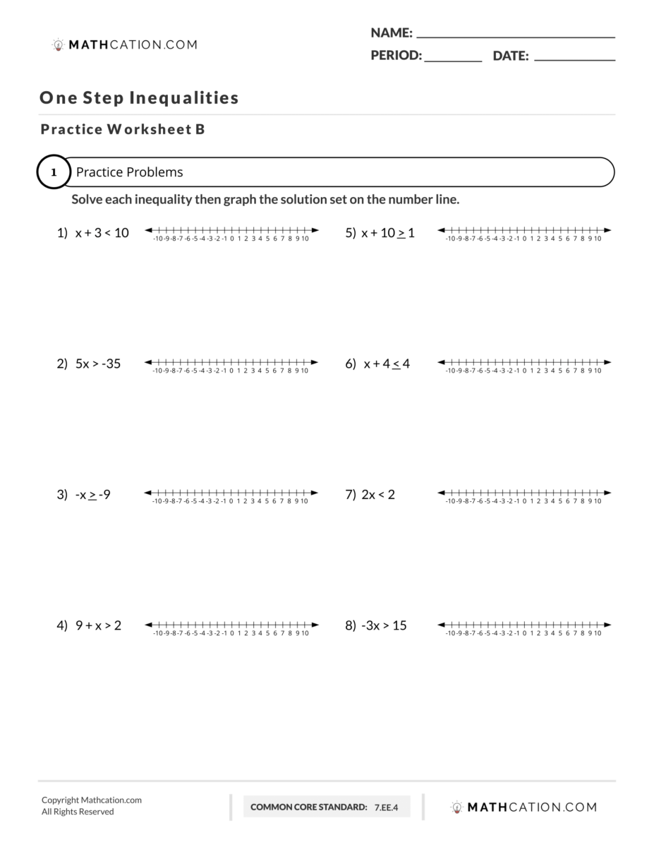 Free One Step Inequalities Worksheet