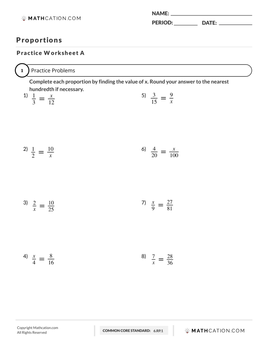 Download the Free Printable Proportions Worksheet - Mathcation Within 7th Grade Proportions Worksheet