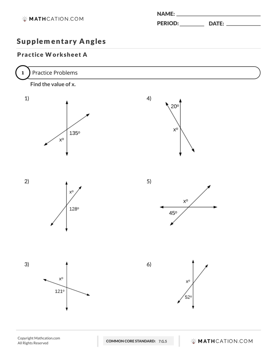 Free Supplementary Angles Worksheet