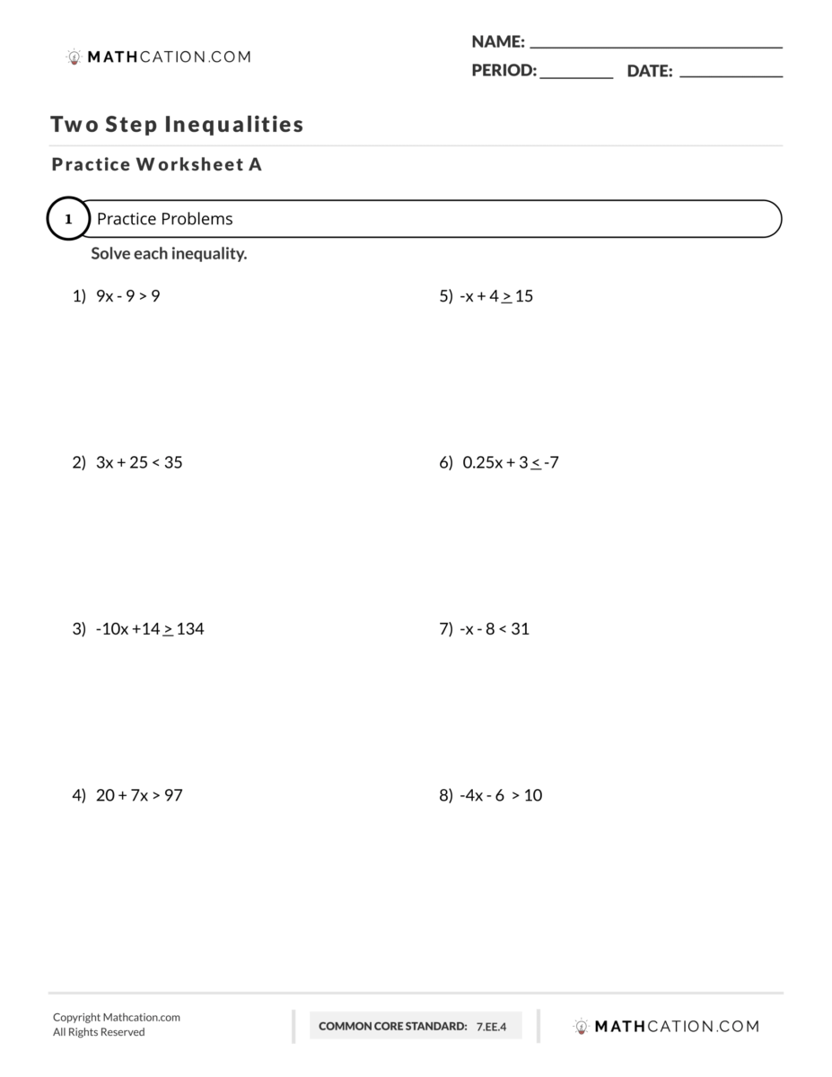 Two Step Inequalities Worksheet