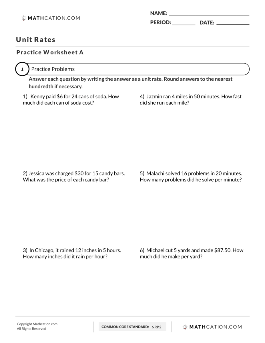 A Free Downloadable Unit Rate Worksheet - Mathcation Regarding Unit Rate Worksheet 6th Grade