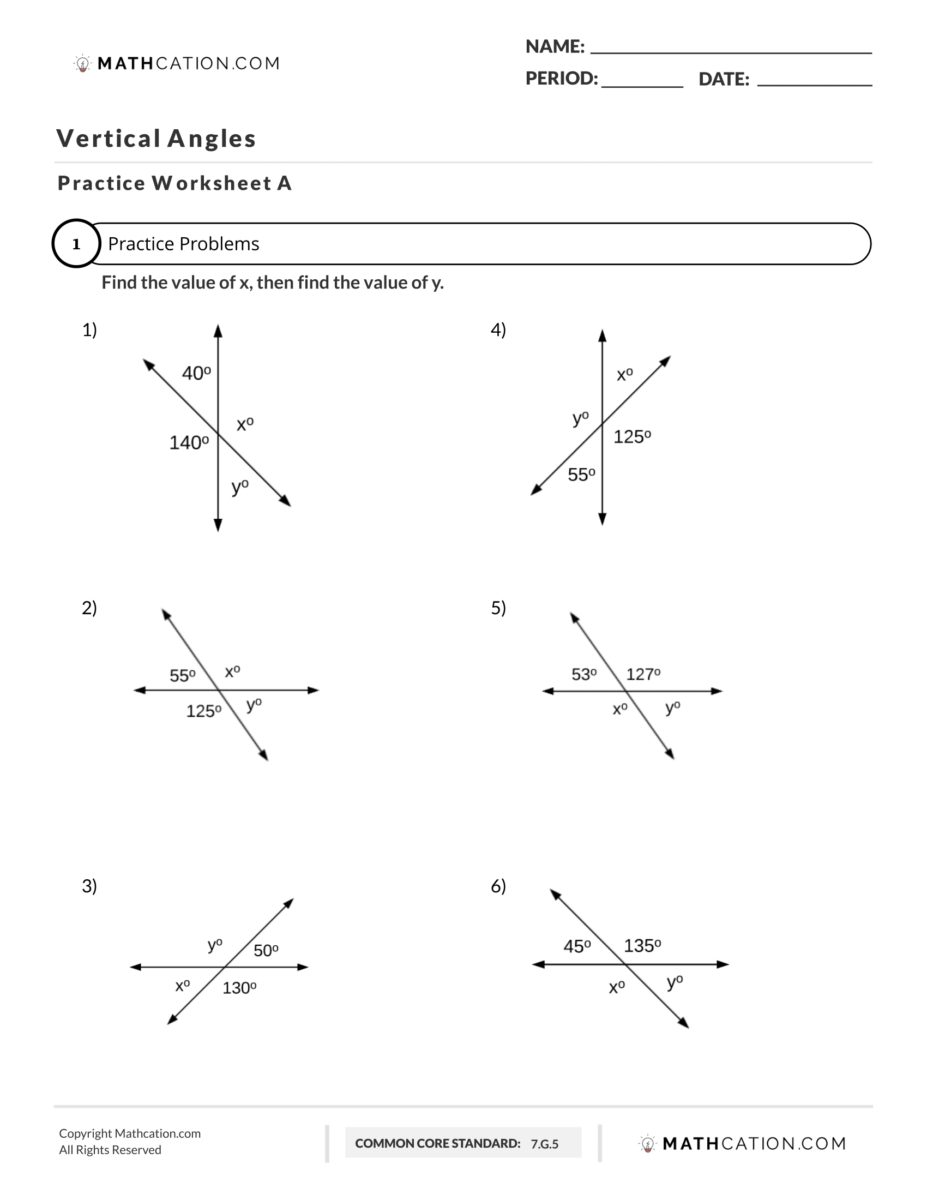 Free Vertical Angles Worksheet