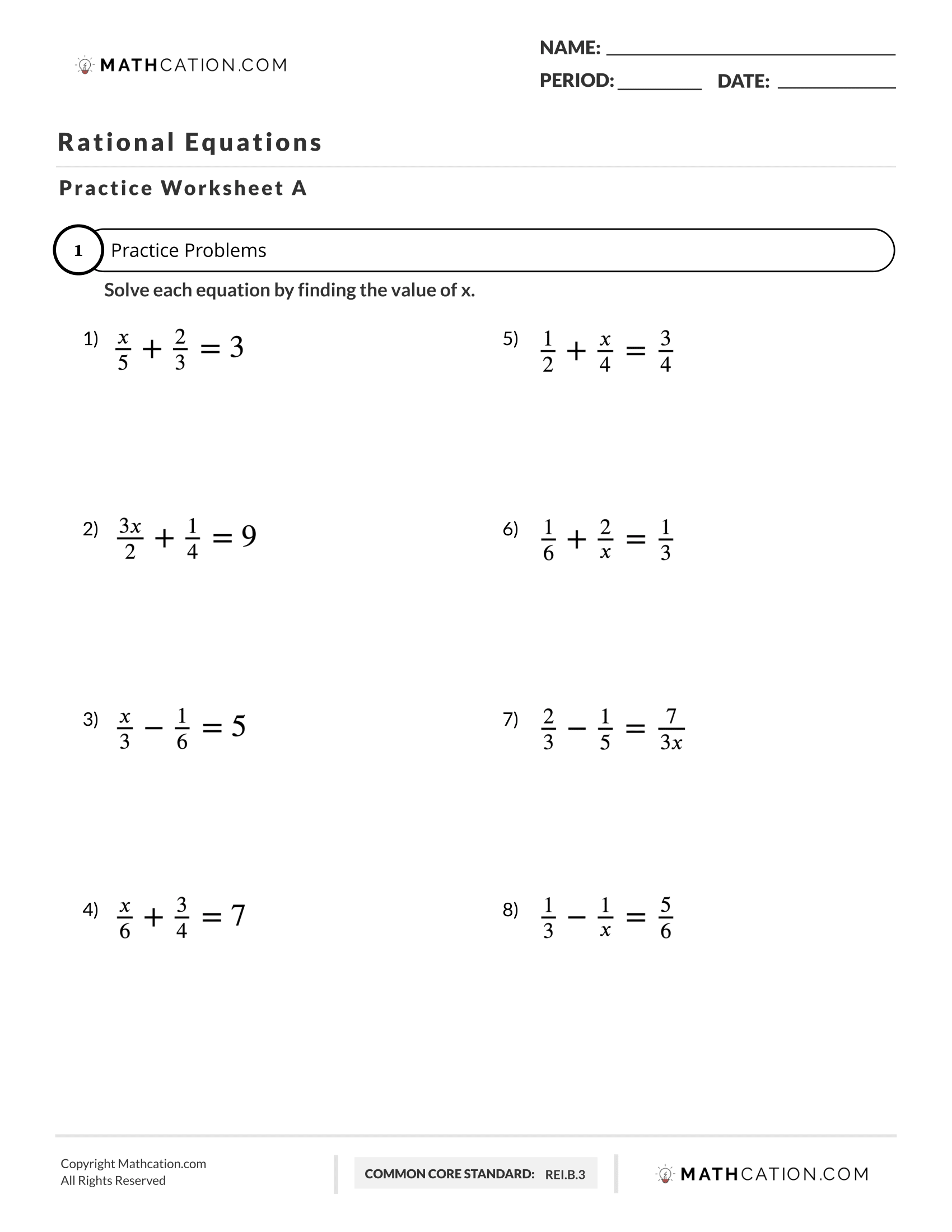 Rational Exponent Equations Worksheet Solving Rational Equations
