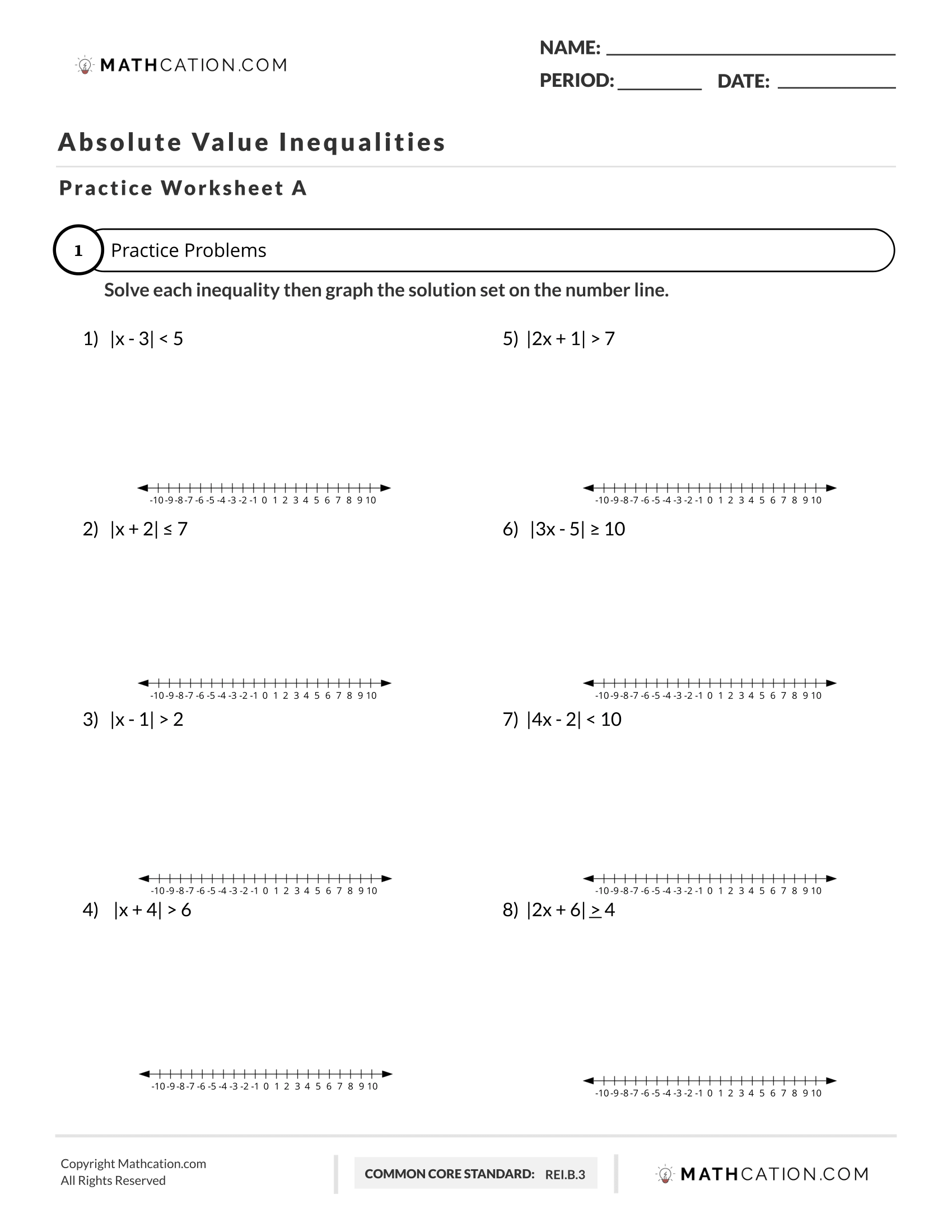 Free Absolute Value Inequalities Worksheet