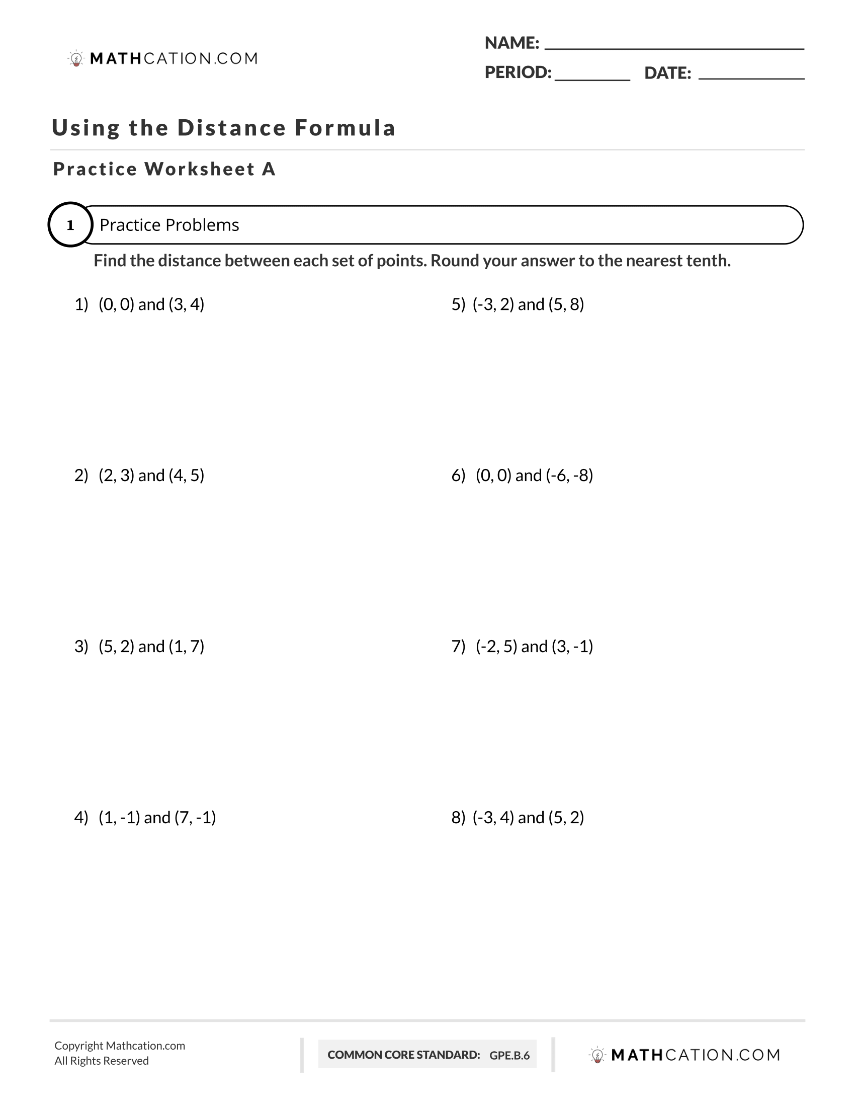 Free Distance Formula Worksheet Free Distance Formula Worksheet