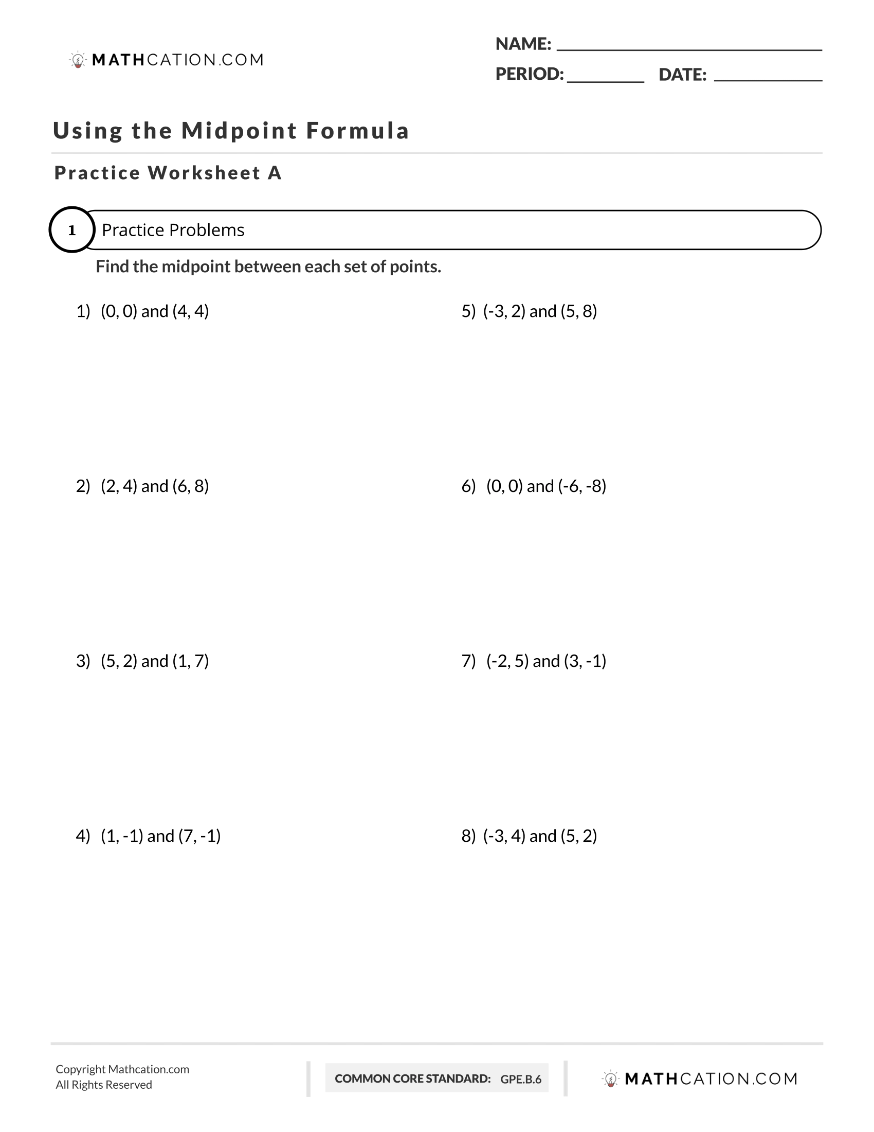 Free Midpoint Formula Worksheet